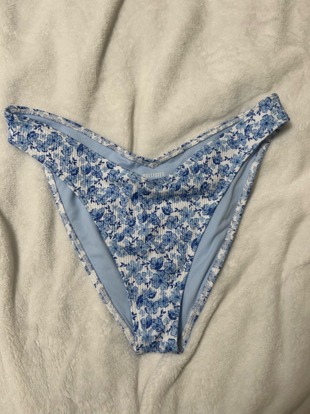 Hollister Light Blue Floral Ribbed Bikini Bottoms